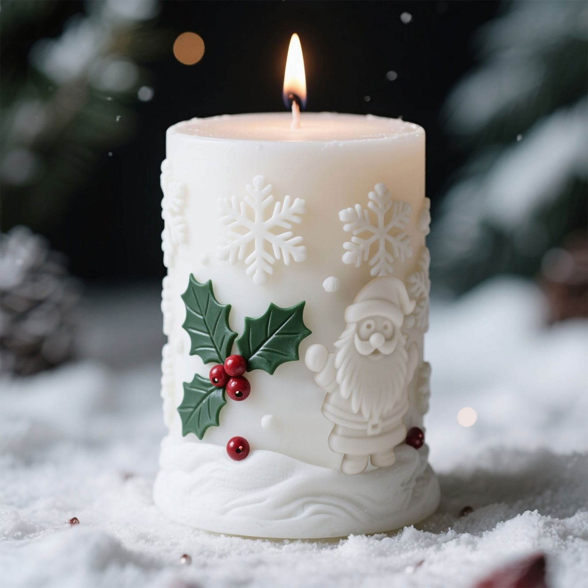 Candle Making Party - 3D Relief Cylinder Christmas Snowflake Elk