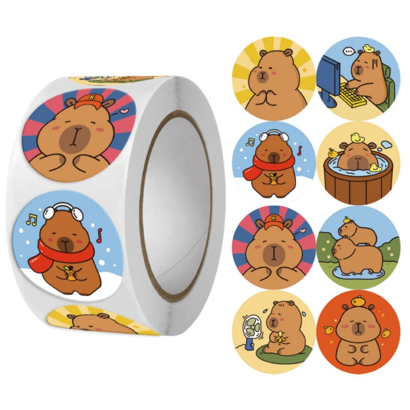 Label Sticker Round - 500pcs/pack Capybara Stickers Cute Water Pig